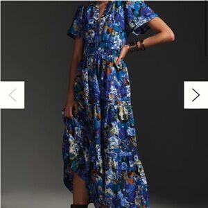 Anthropologie The Somerset Maxi Dress, Size Small, Blue and Orange Multi, Anthro